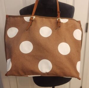Anthropologie Brown and White Polka Dot Tote Bag